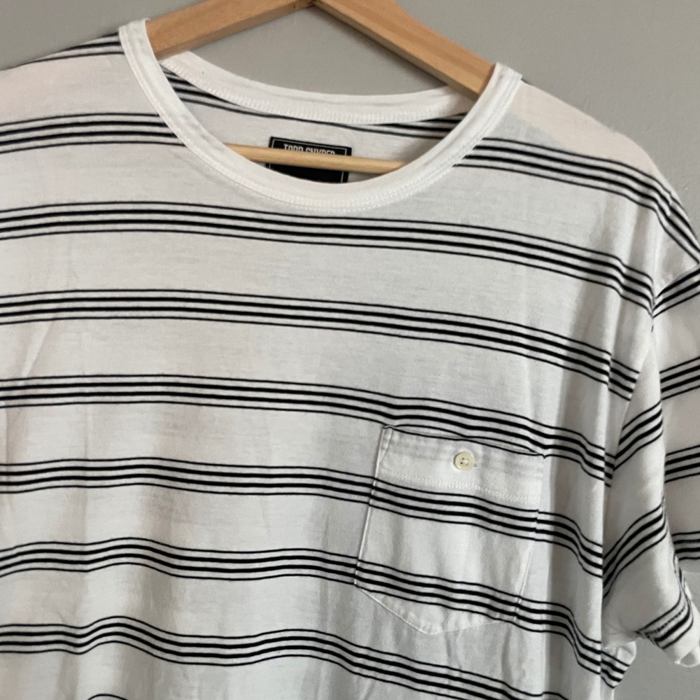 Todd Snyder Pocket T-Shirt Mens Large White Striped Cotton Portugal Preppy